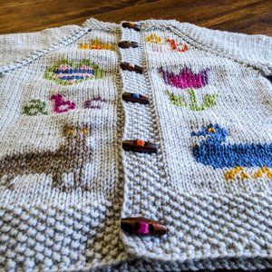 Grey Seamless Handknitted Toddler Jacket Vest Cardigan with embroidery